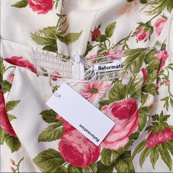 Reformation Hilda Floral Print Ruched Smocked Midi Dress In Jardin NWT Size 10 - Picture 15 of 15